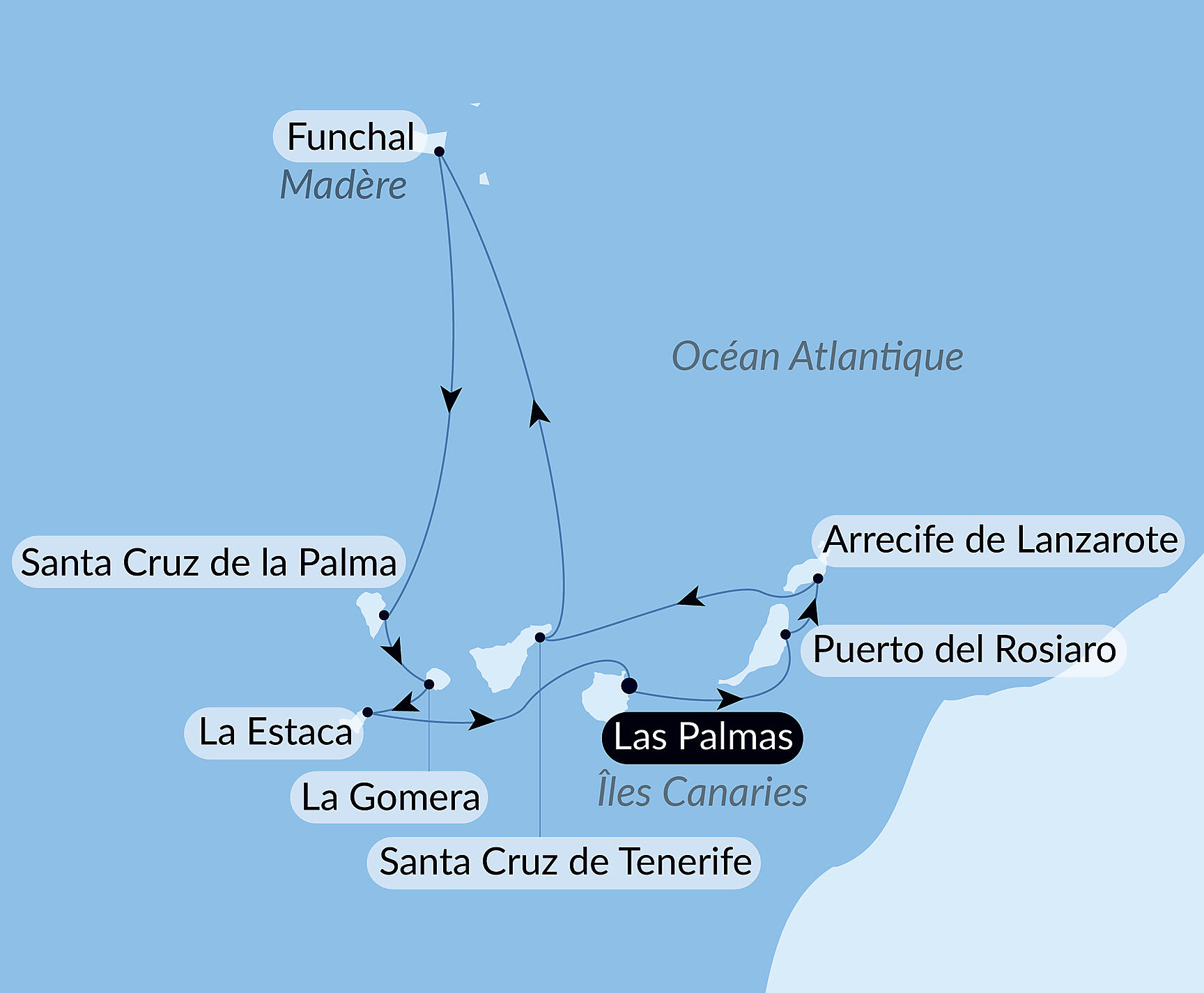 Carte itinéraire — Splendeurs des Canaries et authentique Madère