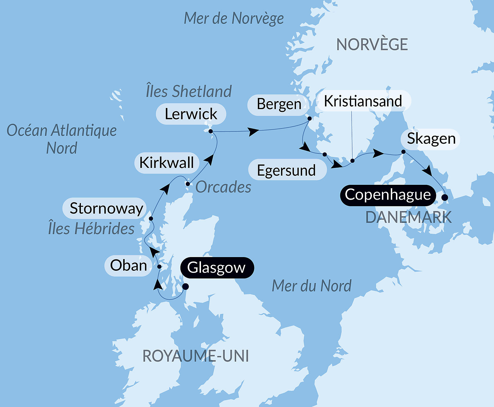 Carte itinéraire — Terres légendaires et cités du Nord