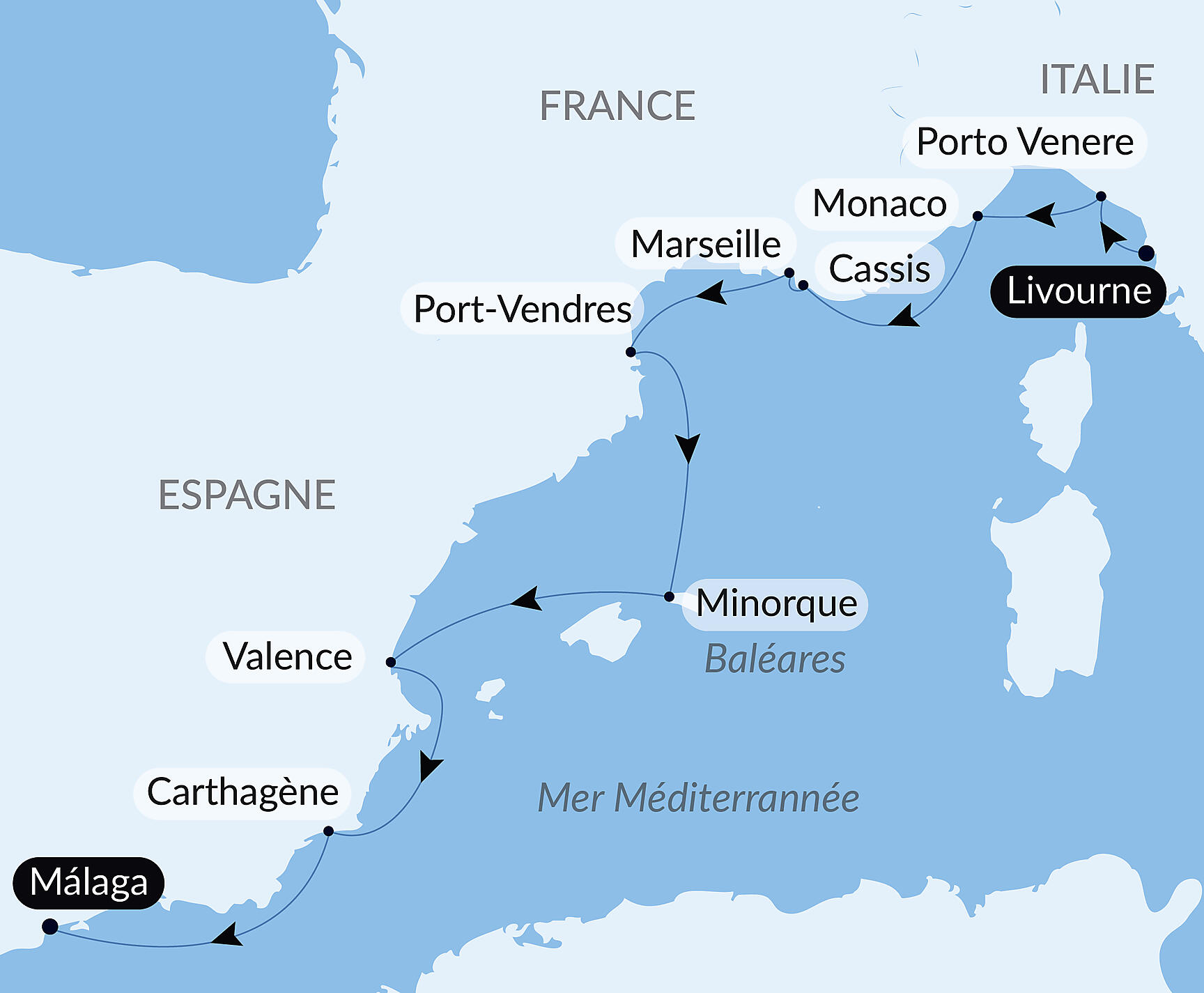 Carte itinéraire — Trésors de la Méditerranée occidentale