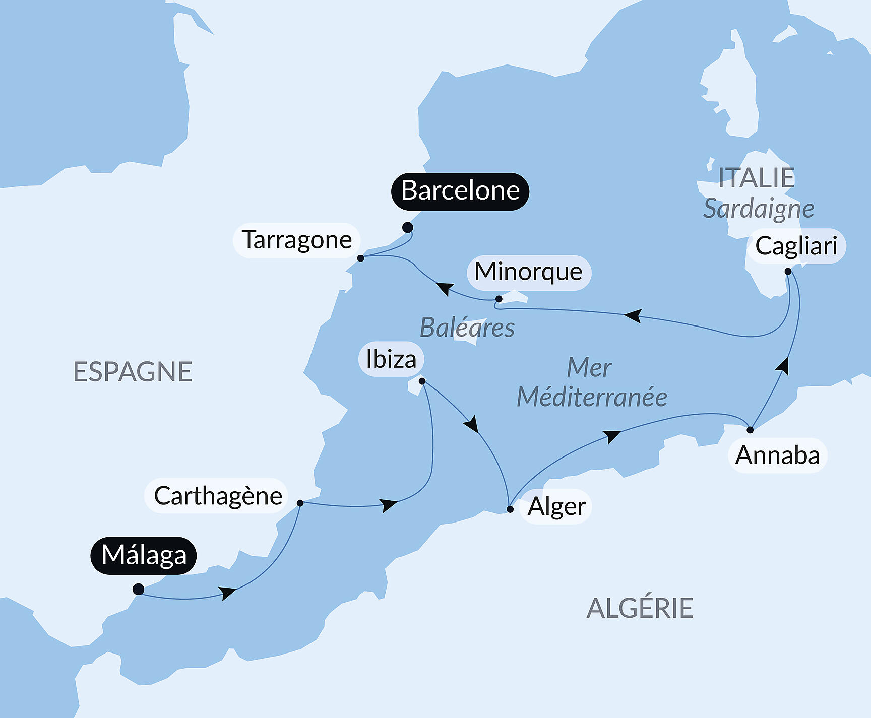 Carte itinéraire — Trésors de Méditerranée au printemps