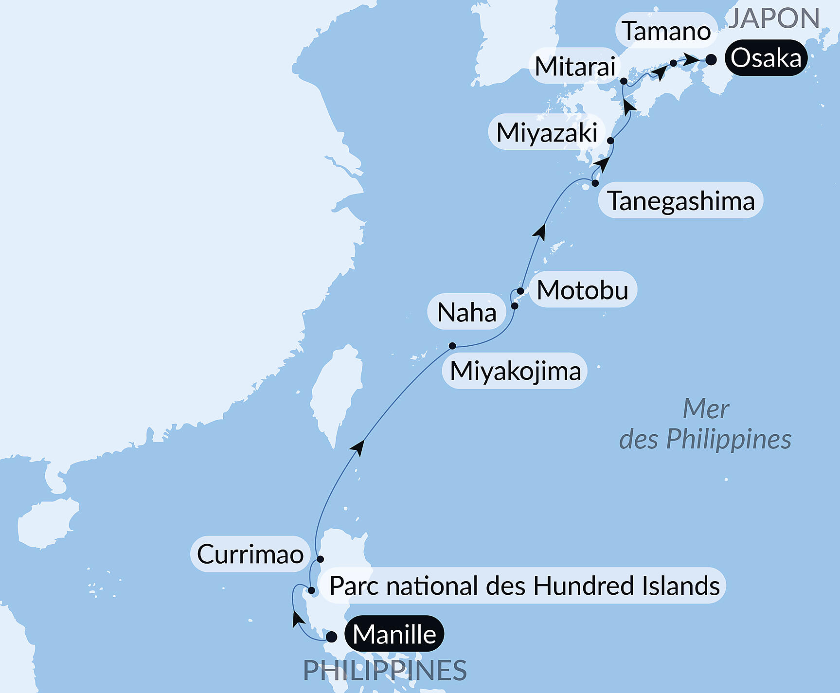 Carte itinéraire — Trésors philippins et sérénité nippone