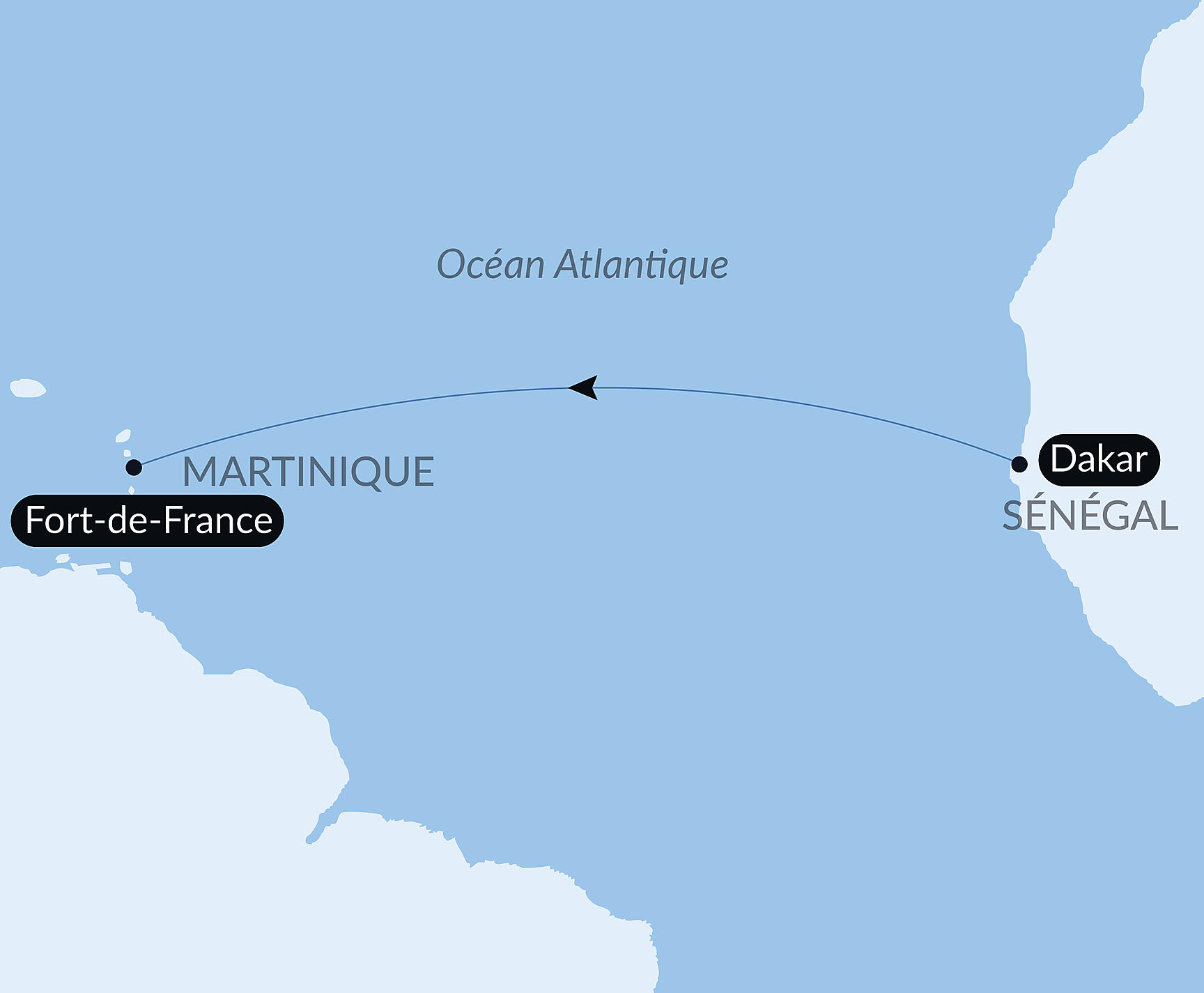 Carte itinéraire — Voyage en Mer : Dakar - Fort-de-France