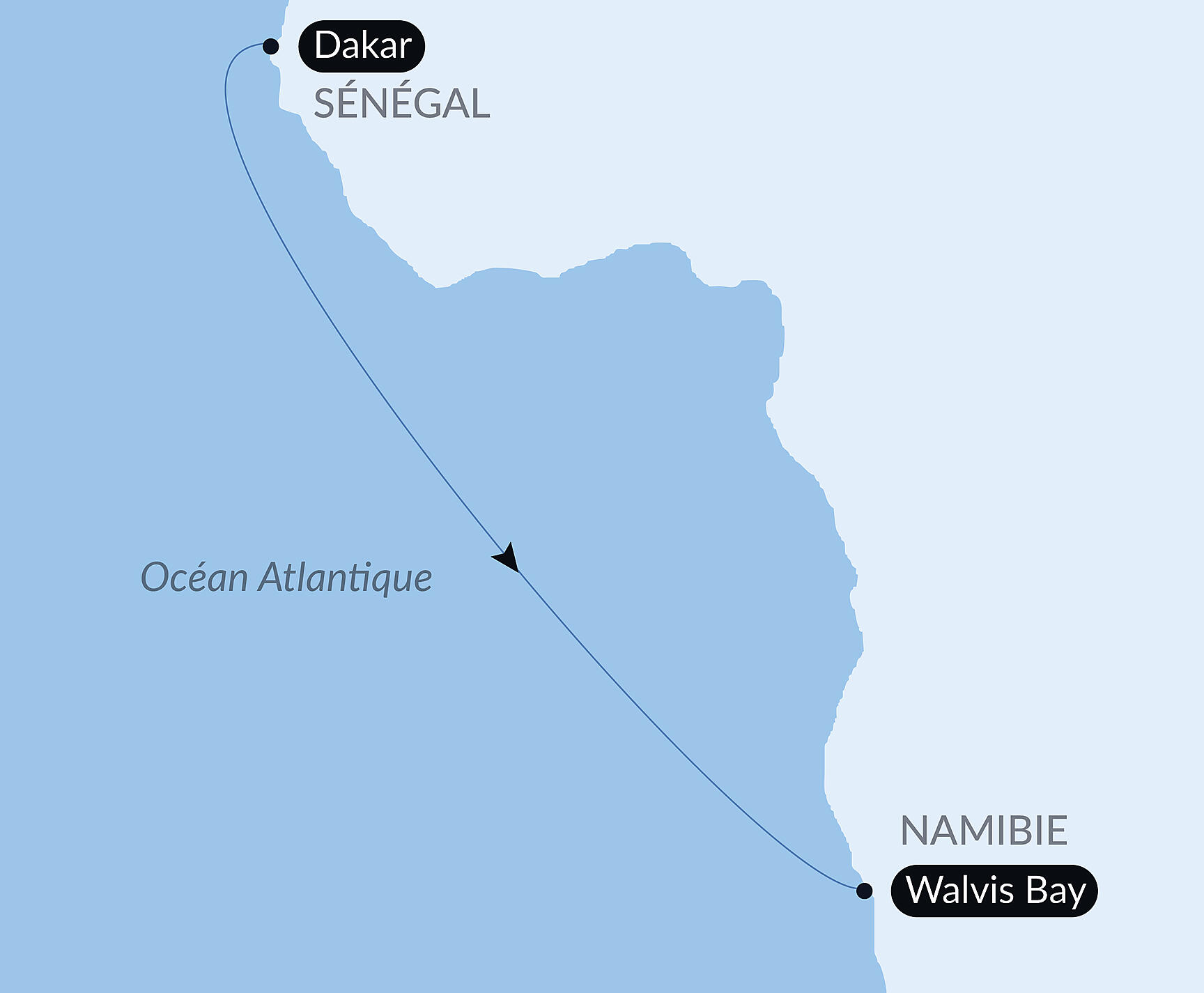 Carte itinéraire — Voyage en Mer : Dakar - Walvis Bay