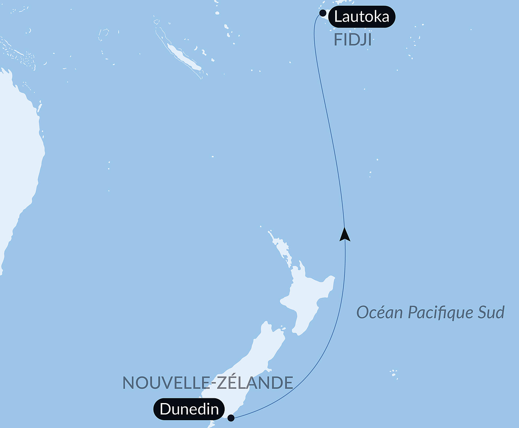 Carte itinéraire — Voyage en Mer : Dunedin - Lautoka