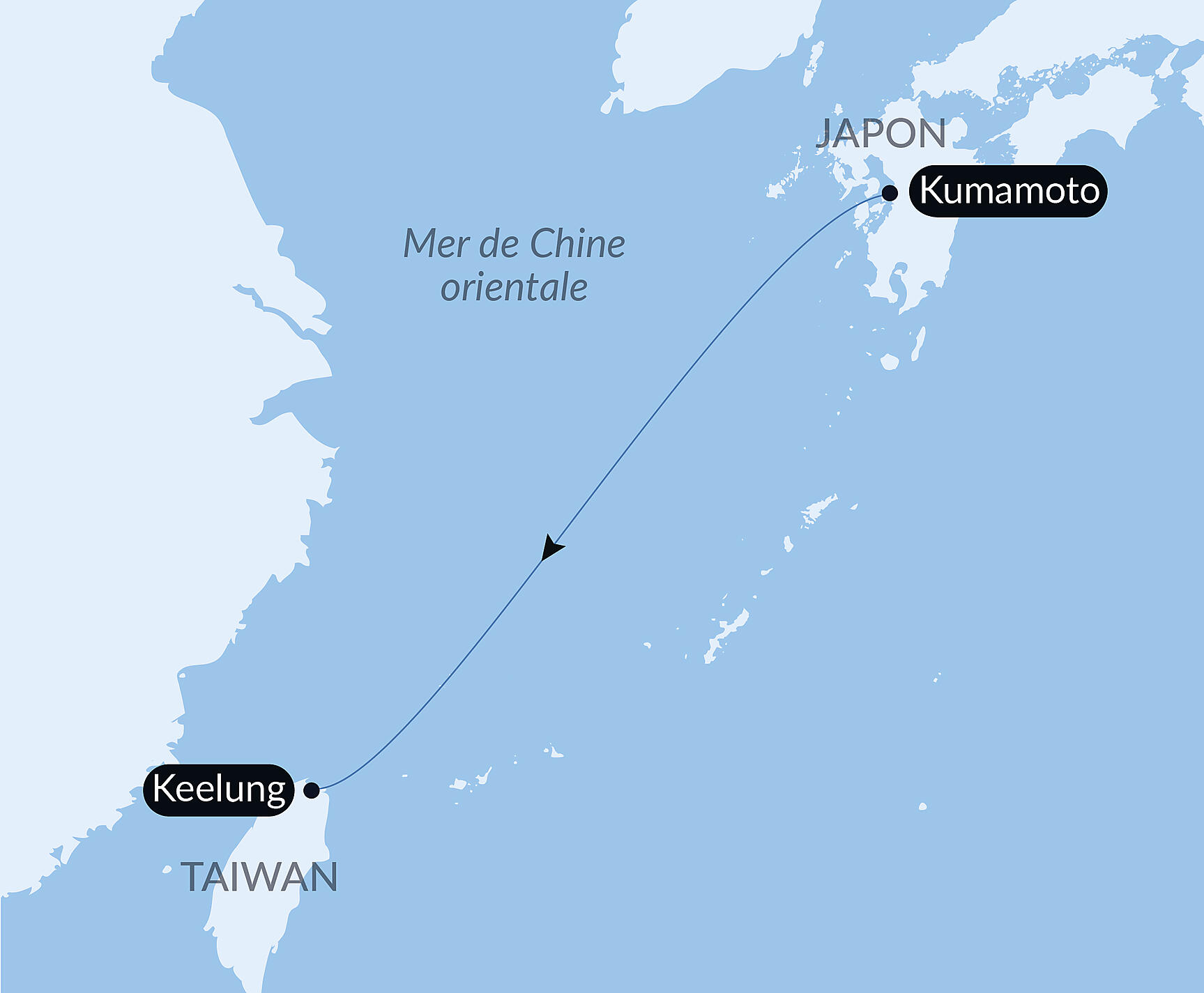 Carte itinéraire — Voyage en Mer : Kumamoto - Keelung