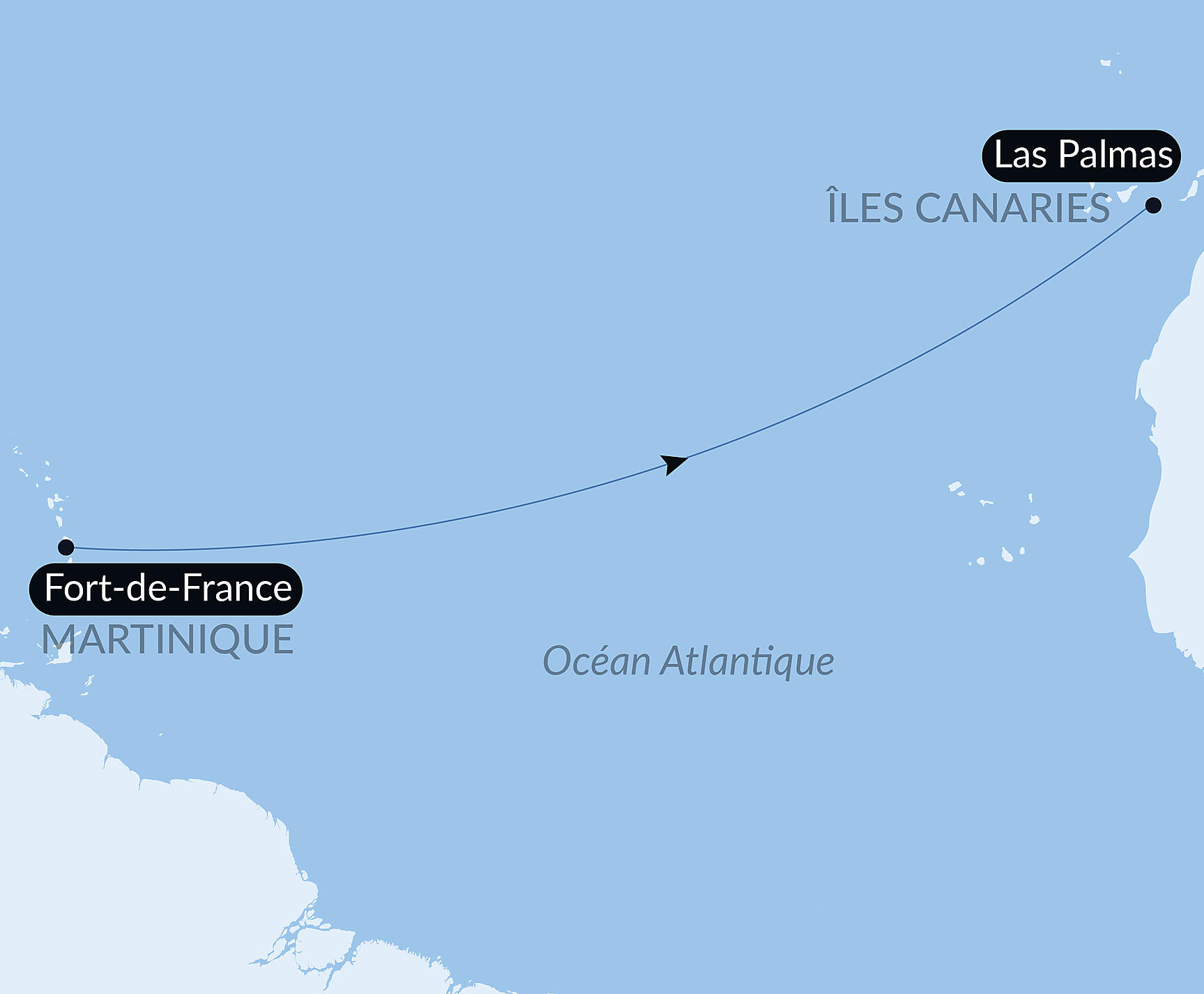 Carte itinéraire — Voyage en Mer : Las Palmas - Fort de France
