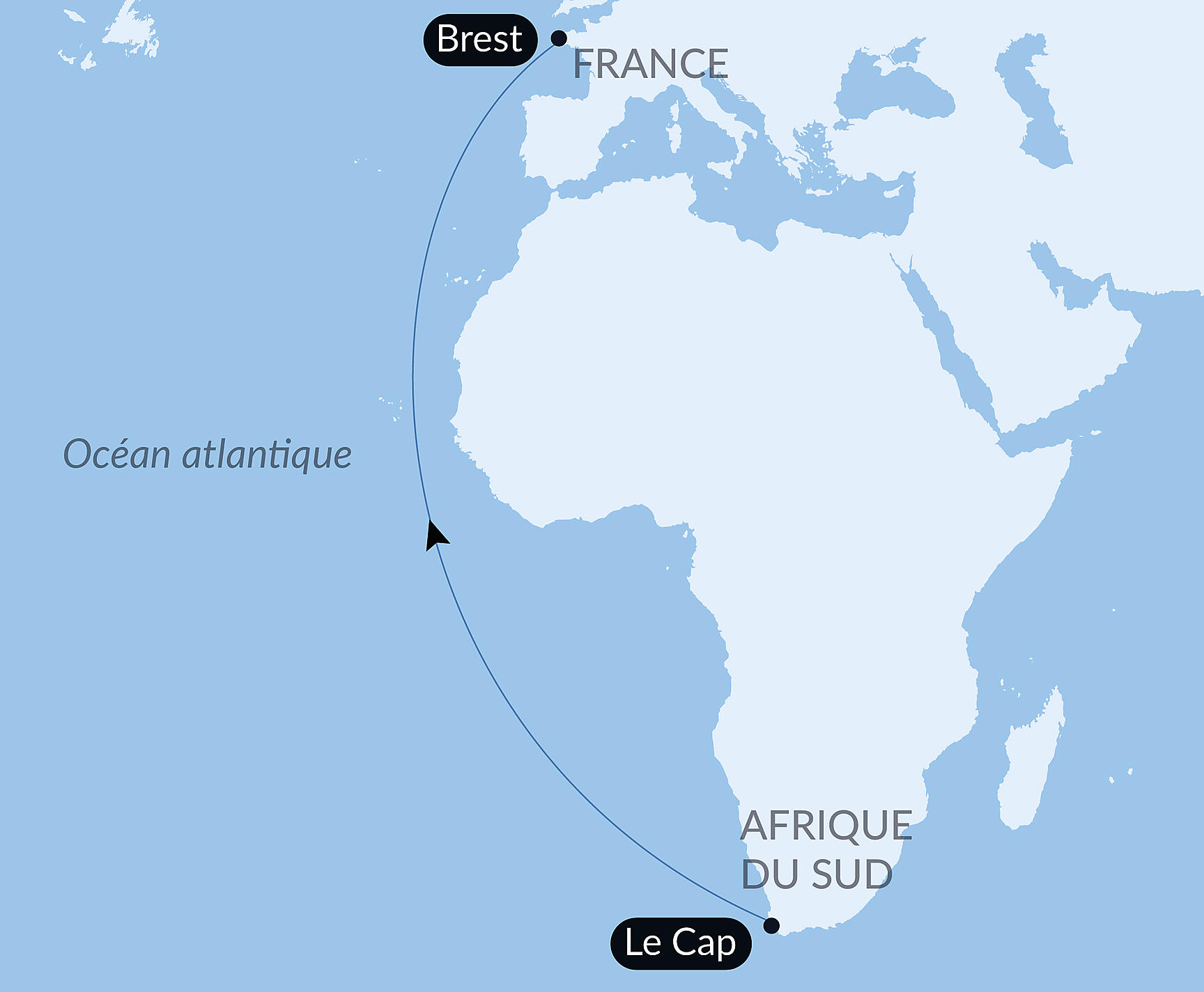 Carte itinéraire — Voyage en Mer : Le Cap - Brest