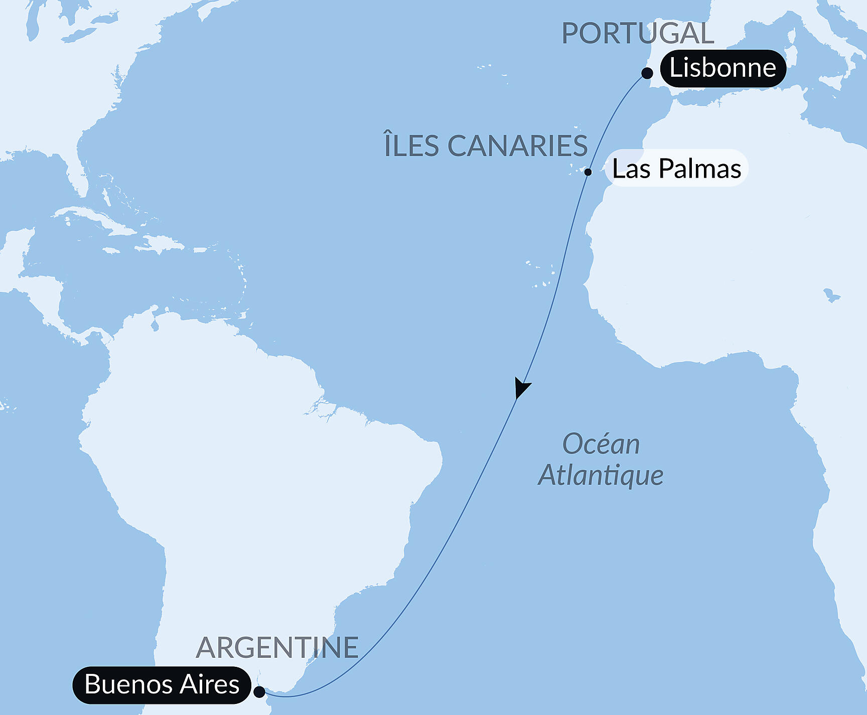 Carte itinéraire — Voyage en Mer : Lisbonne - Buenos Aires