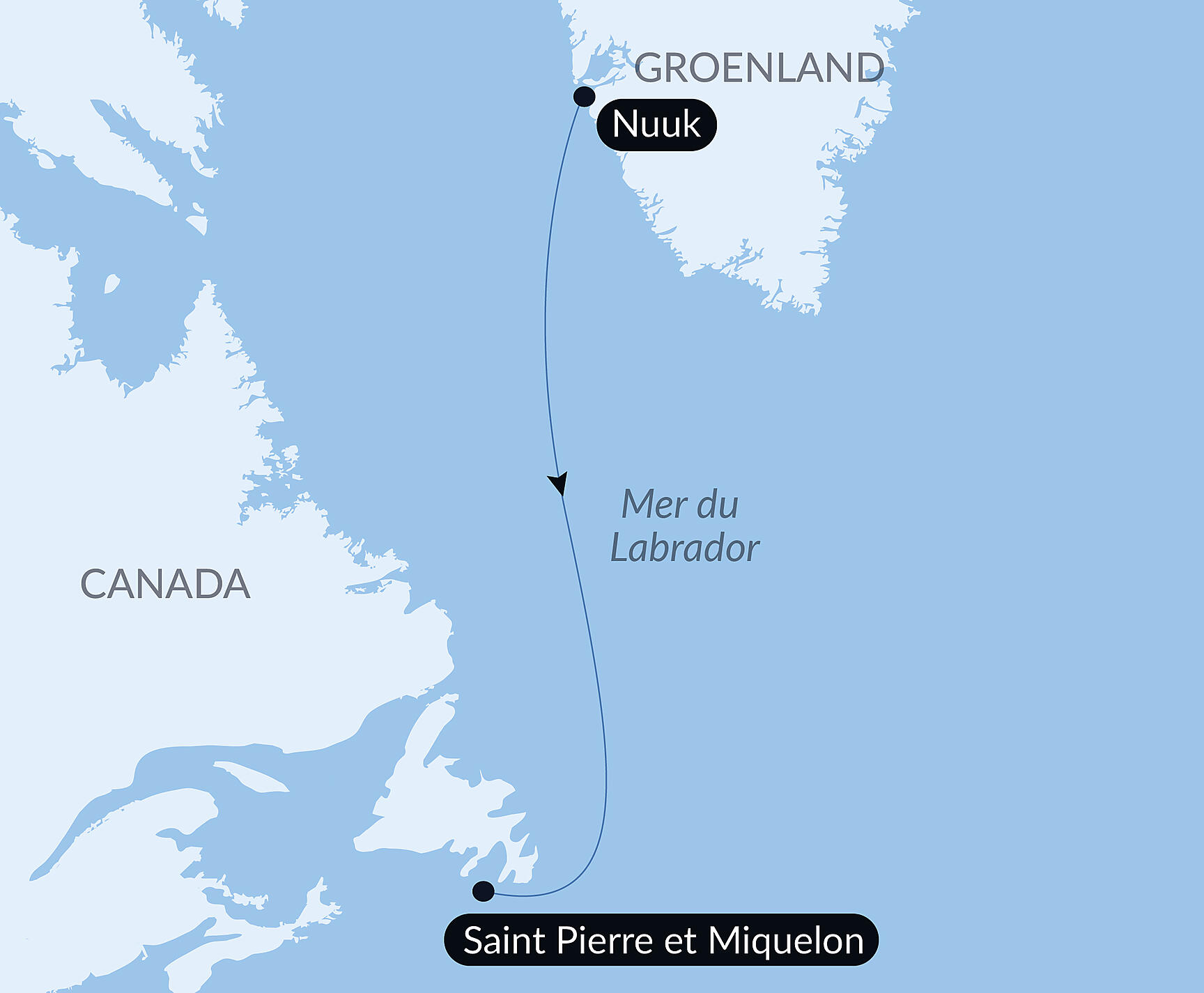 Carte itinéraire — Voyage en Mer : Nuuk - Saint-Pierre & Miquelon