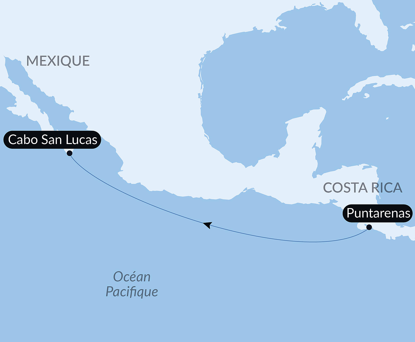 Carte itinéraire — Voyage en Mer : Puntarenas - Cabo San Lucas